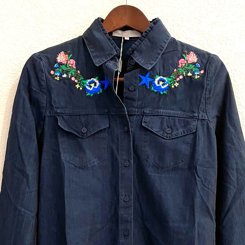 NWT Preen Line Nevada Embroidered Chambray Shirt Indigo Size Small - Picture 10 of 12